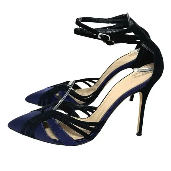 J. Crew Navy and Black Strappy Pointed-Toe Stiletto Heels - Picture 5 of 13